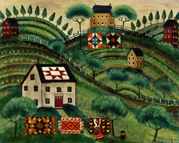 MAMA'S COUNTRY QUILT VILLAGE of YESTERYEAR FOLK ART PRINT