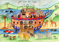 NOAH's ARCH TWO BY TWO FOLK ART PRINT