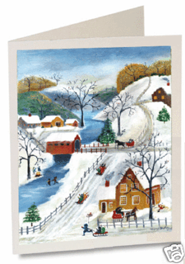 CHRISTMAS DAY GREETING CARD FOLK ART HANDMADE PRINT