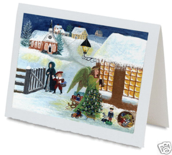 CHRISTMAS EVE ANGEL GREETING CARD FOLK ART HANDMADE