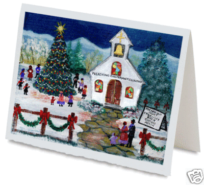 CHRISTMAS BLACK FOLK ART GREETING CARD HANDMADE PRINT