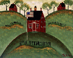 PRIMITIVE AMERICAN LITTLE RED SCHOOL HOUSE PRINT