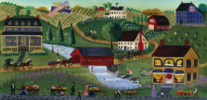 MUSTARD HOUSE INN OF YESTERYEAR & ANGEL FOLK ART PRINT