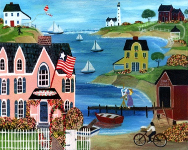 ROSELAND COTTAGE FOLK ART PAINTER SEASIDE INN 11x14