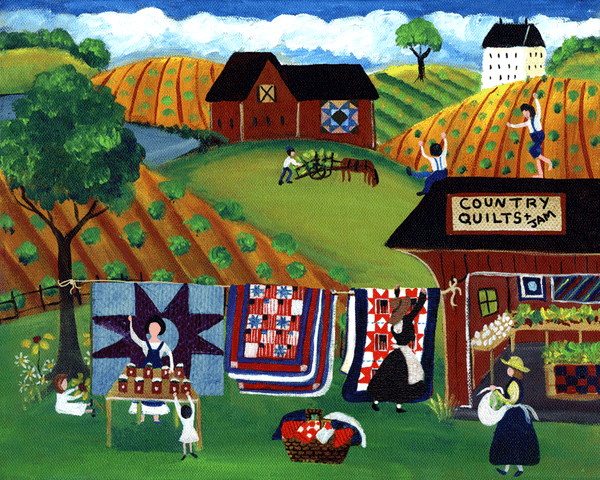 Country Quilts and Jelly Maker Folk Art Print 11x14