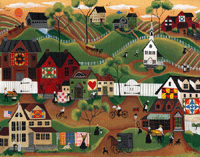 AMISH QUILT VILLAGE OF YESTERYEAR FOLK ART PRINT