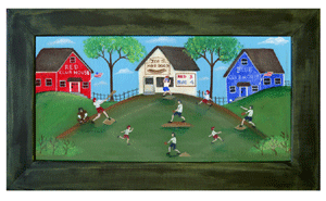 BASEBAL GAME ORIGINAL FOLK ART PAINING FRAMED