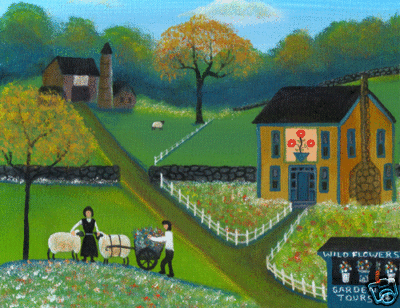 WILD FLOWER FARM OLD SHEEP WAGON FOLK ART PRINT 11x14