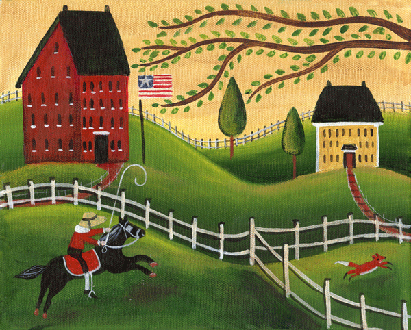 Primitive Americana Fox Chase #2 Painting