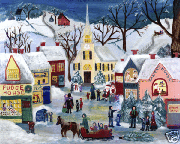 Christmas Eve Winter Snow Santa Village Print