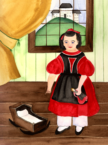 Primitive Child with cradle & doll