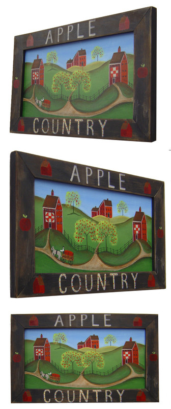 Apple Country Primitive Folk Art Painting Framed