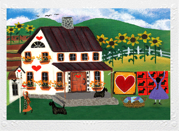 Scottie Dogs Quilts & Hearts House Greeting Card