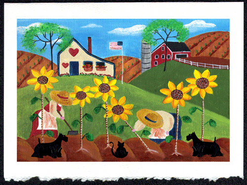 Scotties Dogs Sunflowers & Black Cat Greeting Card