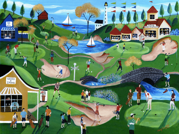 Primitive Fairway Golf Course Folk Art 11x14 