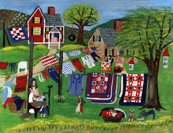 Washing the Red White & Blue Quilts Folk Art Print