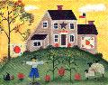 Pumpkin House Cat Crow Quilt Folk Art Print