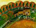 RAKING AUTUMN LEAVES at MUSTARD HOUSE FOLK ART PAINTING SOLD