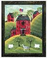Red Star House with Sheep & Horse Folk Art Print
