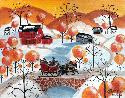 Autumn Snow Horse Sleigh Ride FOLK ART Painting
