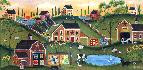 Red Quilt Barn Farm Folk Art Print