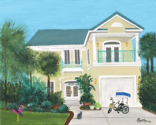 Scroggins House Summetime  Bicycle & Pink Pelican