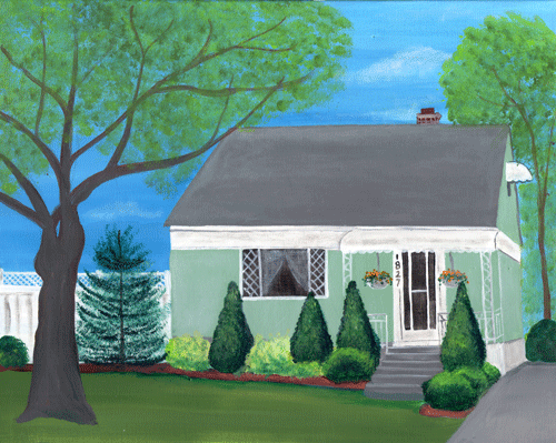 Jasim's House Summertime Folk Art Painting
