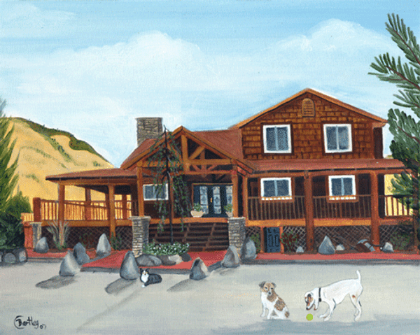 O'Brian House with Dog & Cats Summertime Folk Art Painting