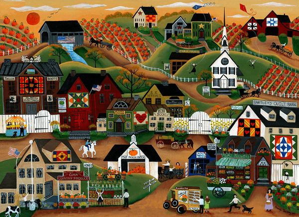 Bartley Town in Autumn Folk Art Print