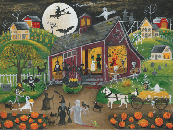 Halloween Ho Down Barn Dance Folk Art Original Painting SOLD