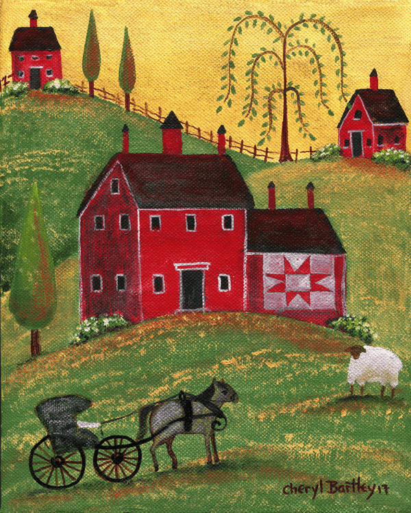 Country Homestead Folk Art Print 8x10