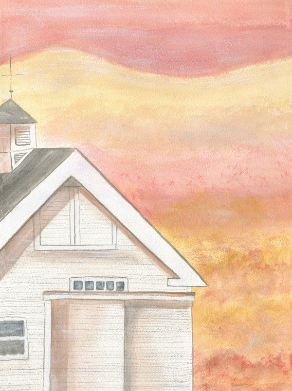 Original Folk Art Watercolor Painting Farmhouse White Barn