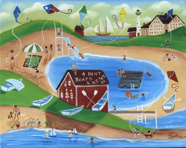 Boats 4 Rent Summertime Fun at Seaside Folk Art Painting