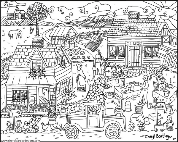 Country Tag Sale FREE Coloring Craft Outline