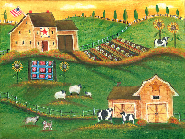 Rolling Hills Farm Folk Art Original Painting