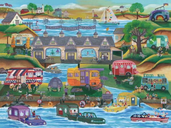 Original Folk Art Painting Family Friendly Camping Amphibious Watercraft