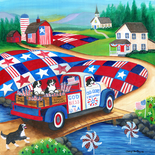American Quilt Hills Old Glory Fireworks and Puppies