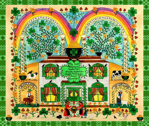 Irish Blessing Folk Art Sampler House Print 12x16
