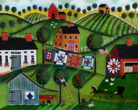 Amish Quilt Horse Buggy Folk Art  12x16