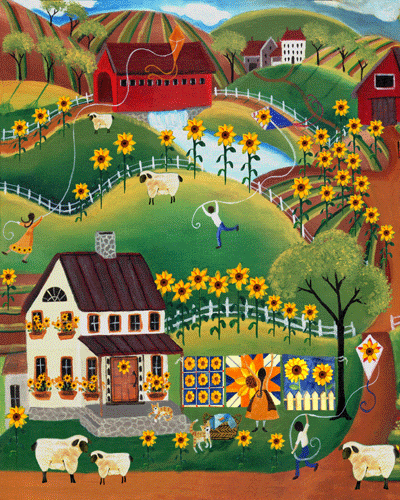 SUNFLOWER QUILTS AND SHEEP FARM OF YESTERYEAR PRINT 12x16