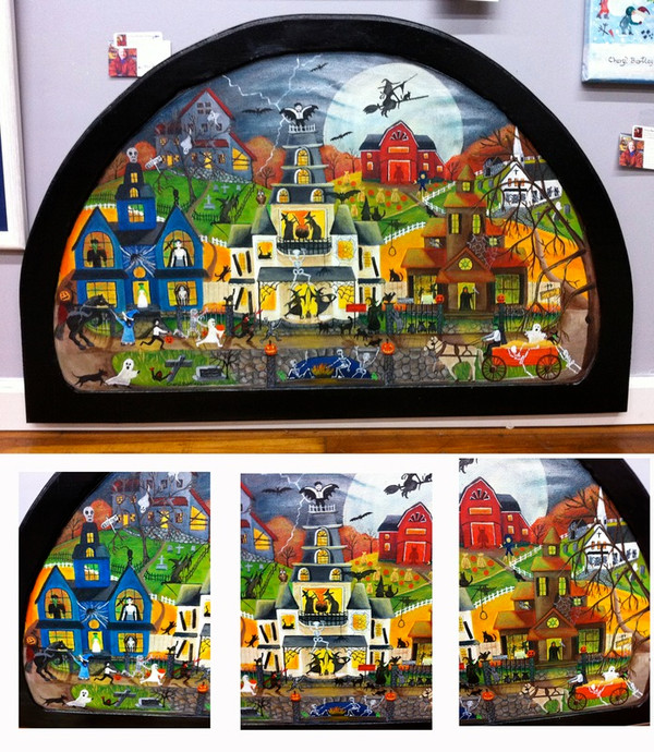 Halloween Spooky Street Original Framed Painting