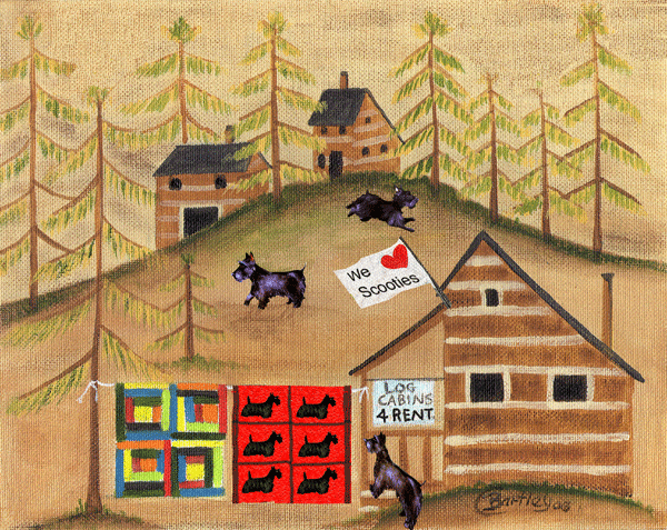 Fancy Scotty Quilt House Folk Art Print