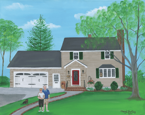 Gullo House #1 Folk Art Painting Portrait Family Pets