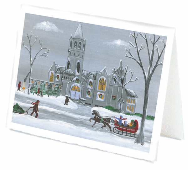Ye Old Church Christmas Trees 4 Sale Folk Art Greeting Card
