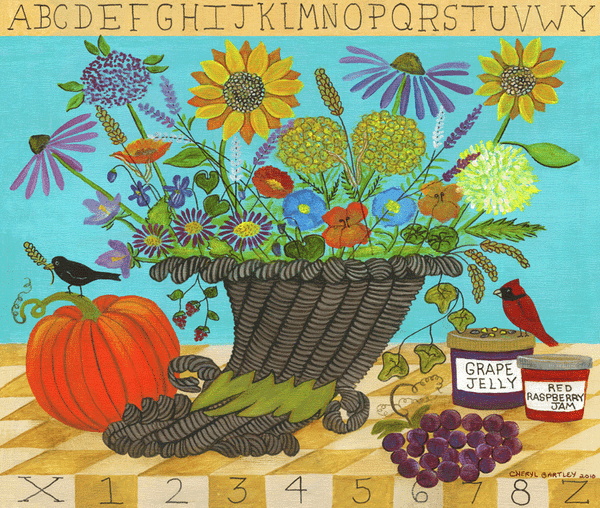 Cornicopia Thanksgiving Sampler Folk Art Print