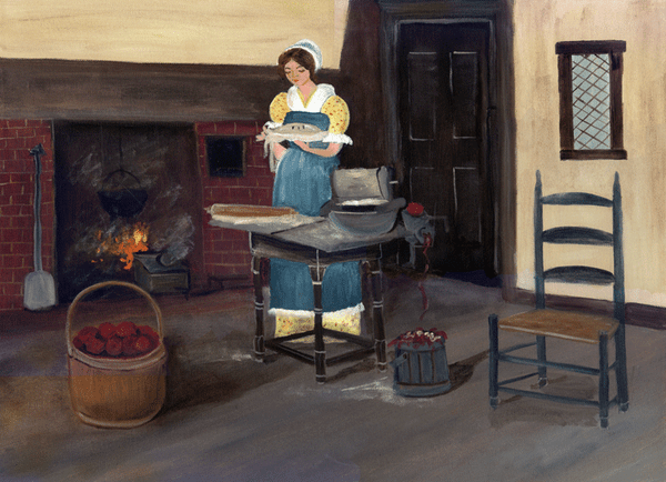 EARLY AMERICAN KITCHEN PIE MAKER FOLK ART PRINT