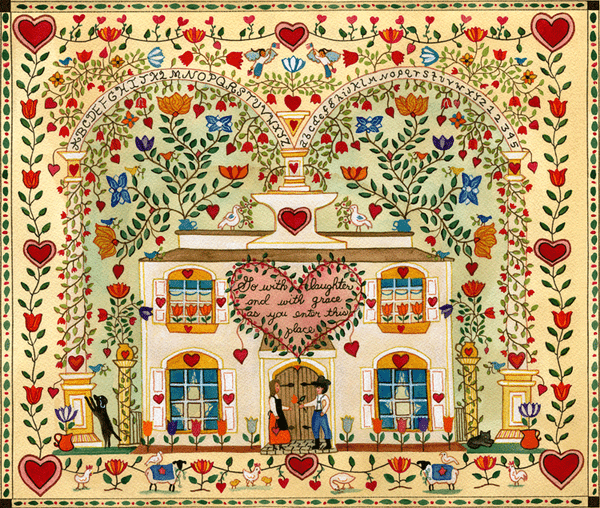 TULIPS and HEARTS FOLK ART WATERCOLOR PAINTING