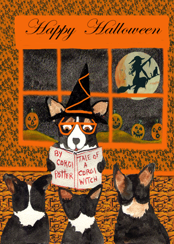 Halloween Corgi Dog Tale of Corgi Witch Print