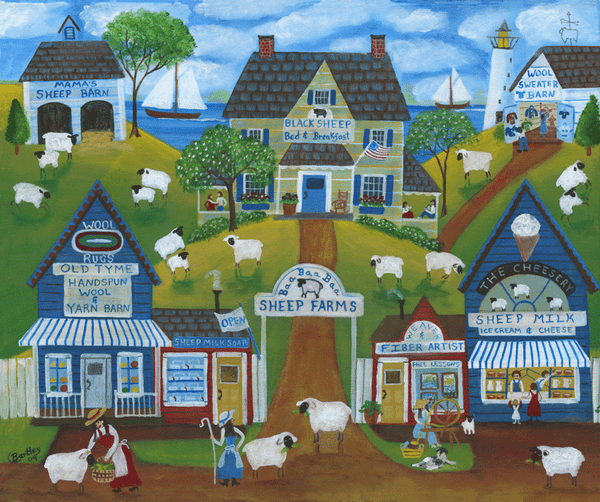 BAA BAA BLACK SHEEP MILK FARM INN BY OCEAN ORIGINAL PAINTING SOLD