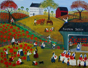 Pumpkin Farmland Folk Art Painting